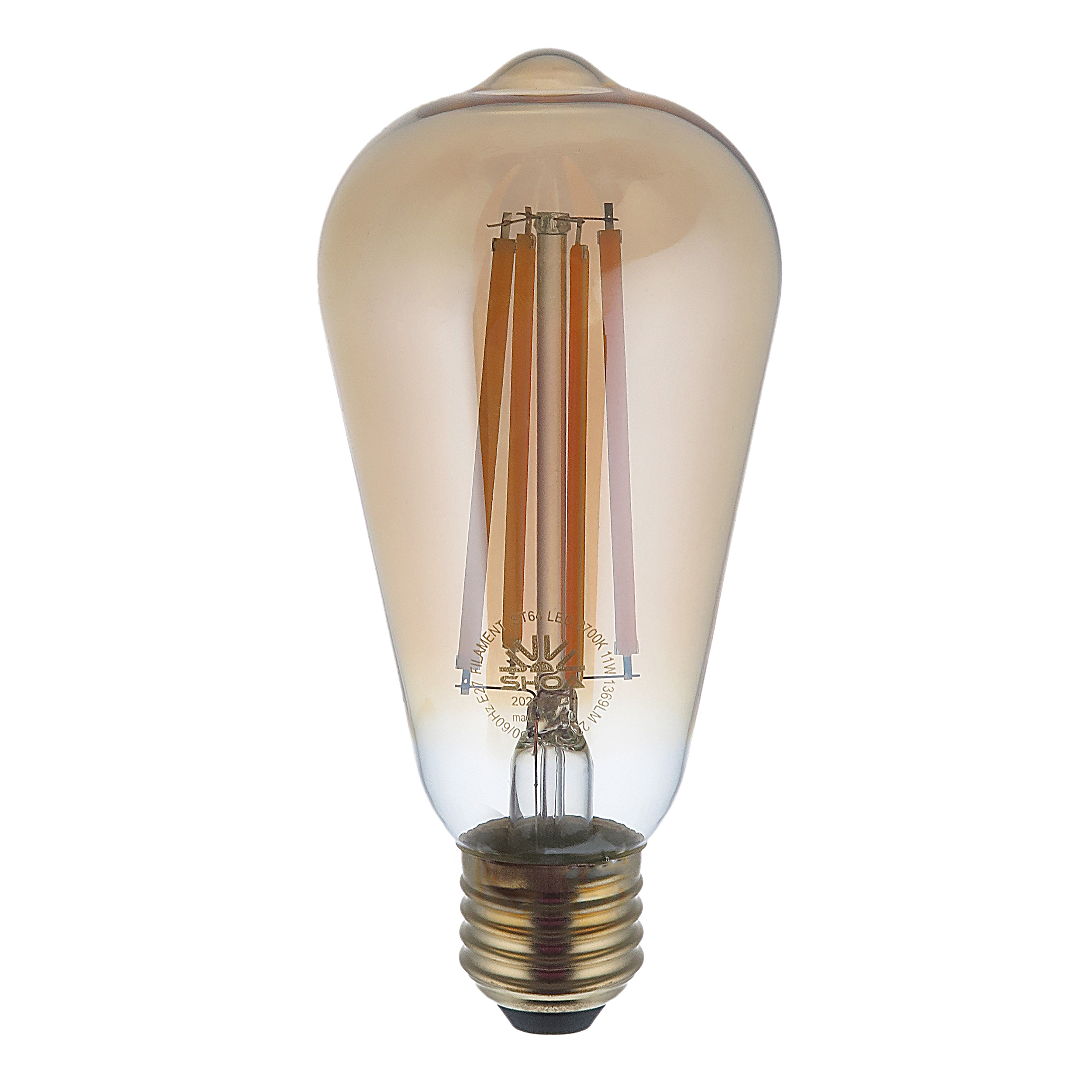 لامپ ادیسونی 11 وات شعاع دمیبل (دیمر پذیر - Dimmable) مدل فیلامنتی گلابی طلایی شامپاینی کد ST64-DIM-GOLD پایه معمولی (E27)