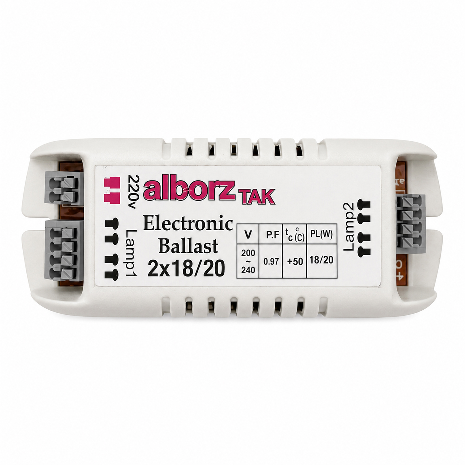 بالاست الکترونیکی (ترانس) دو لامپ 18/20 وات (2x18W) البرز تک مخصوص انواع لامپ مهتابی و اف پی ال (FPL) و یووی و حشره کش