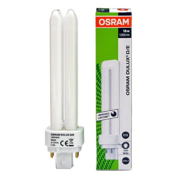 لامپ کامپکت فلوروسنت (چل) 18 وات اسرام مدل دو یو چهار پین کد DULUX D/E پایه G24q-2