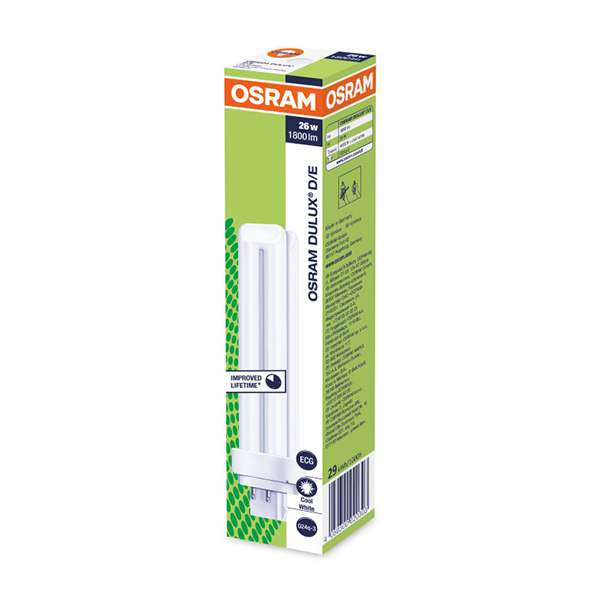 لامپ کامپکت فلوروسنت (چل) 26 وات اسرام مدل دو یو چهار پین کد DULUX D/E پایه G24q-3